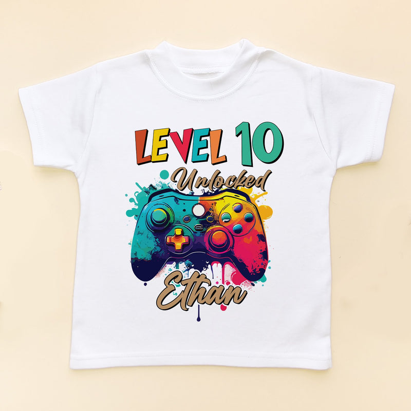 Level 10 Unlocked Colorful Gaming Controller Personalised T Shirt - Little Lili Store (8828712747288)