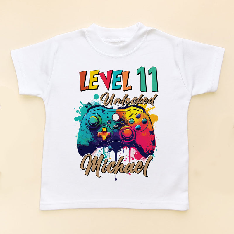 Level 11 Unlocked Colorful Gaming Controller Personalised T Shirt - Little Lili Store (8828713337112)