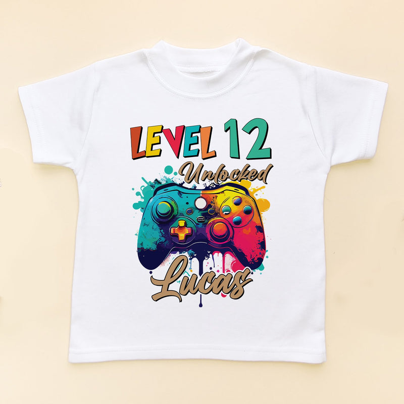 Level 12 Unlocked Colorful Gaming Controller Personalised T Shirt - Little Lili Store (8828713664792)