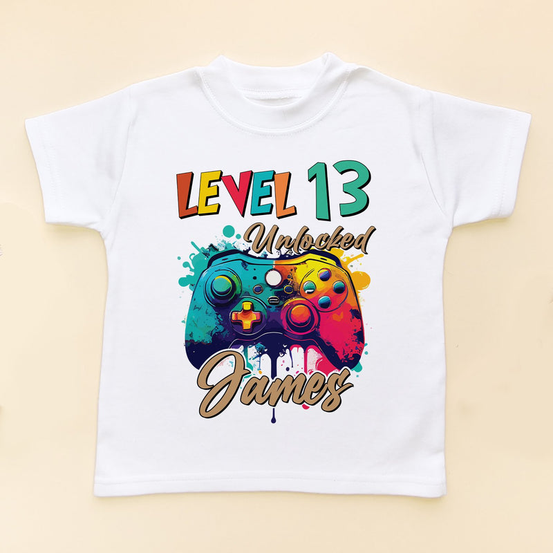 Level 13 Unlocked Colorful Gaming Controller Personalised T Shirt - Little Lili Store (8828714189080)