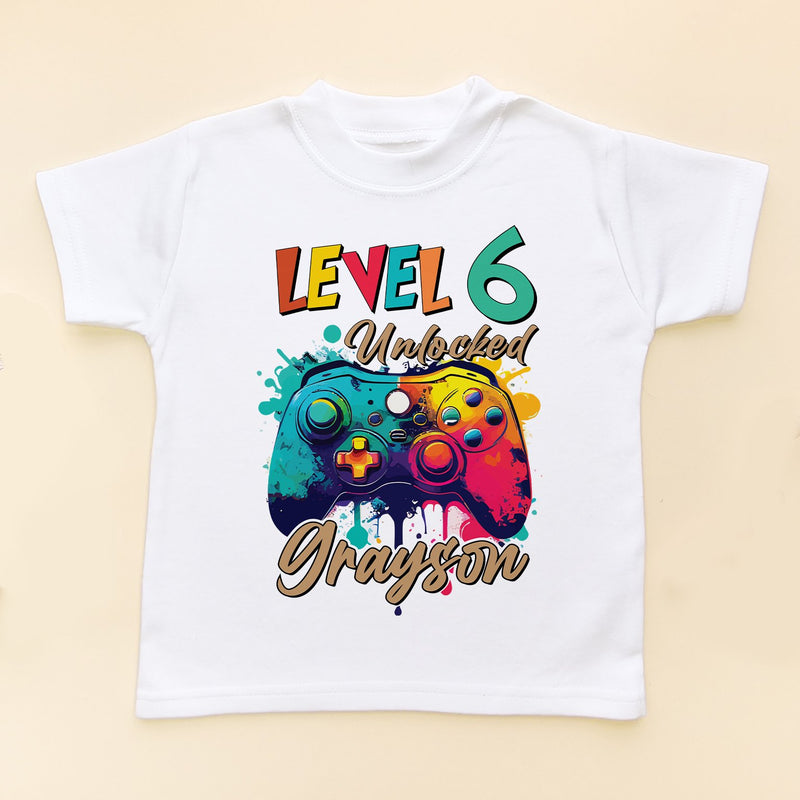 Level 6 Unlocked Colorful Gaming Controller Personalised T Shirt - Little Lili Store (8828708651288)