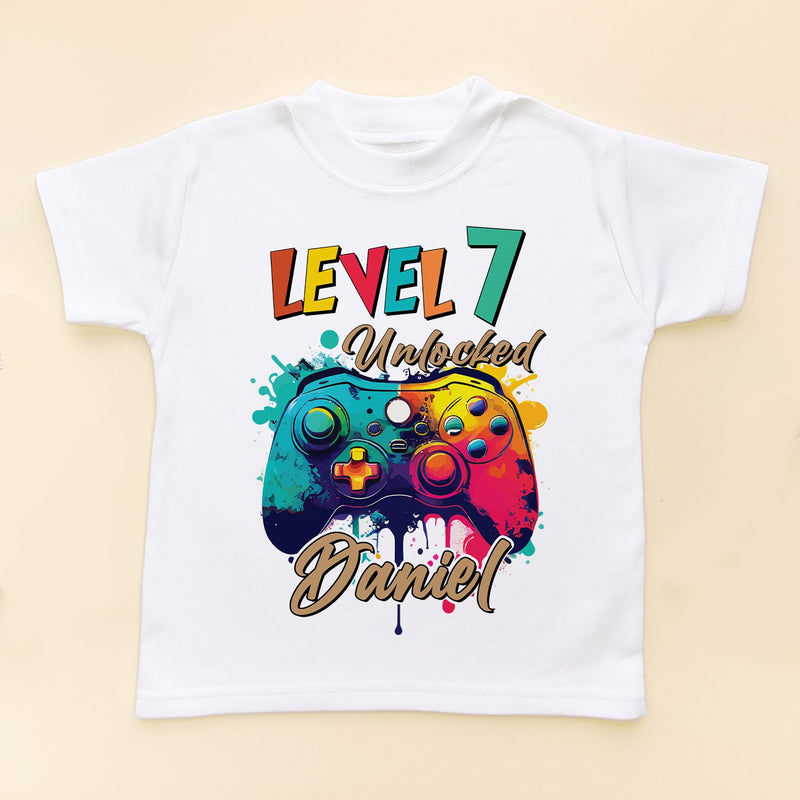 Level 7 Unlocked Colorful Gaming Controller Personalised T Shirt - Little Lili Store (8828710289688)