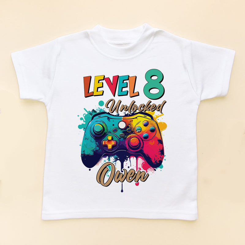 Level 8 Unlocked Colorful Gaming Controller Personalised T Shirt - Little Lili Store (8828711928088)
