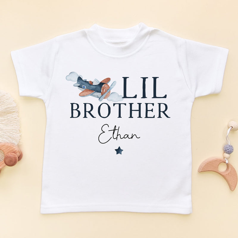 Lil Brother Airplane Personalised Toddler & Kids T Shirt - Little Lili Store (8855606526232)
