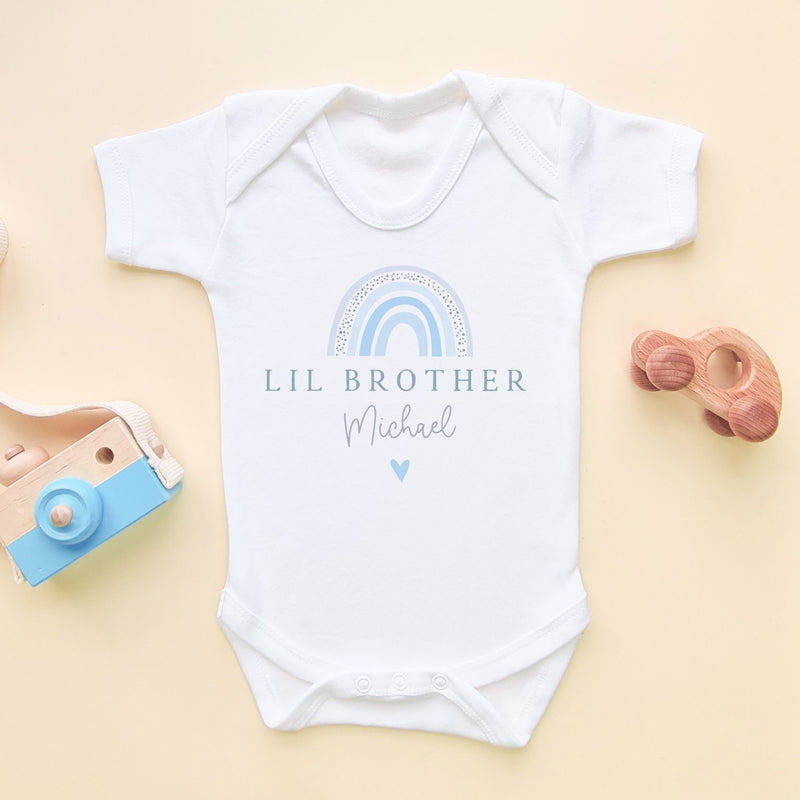 Lil Brother Blue Rainbow Personalised Baby Bodysuit - Little Lili Store (8854028747032)