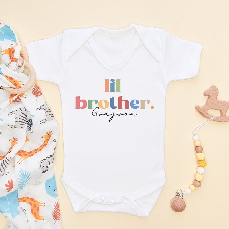 Lil Brother Rainbow Colours Personalised Baby Bodysuit - Little Lili Store (8111323283736)