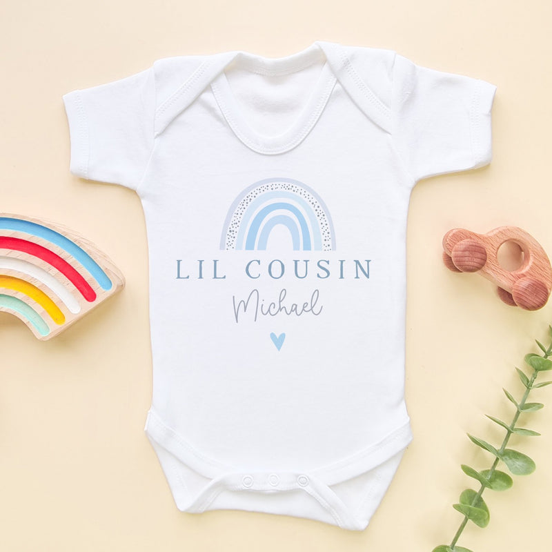 Lil Cousin Blue Boho Rainbow Personalised Baby Bodysuit - Little Lili Store (8865660469528)