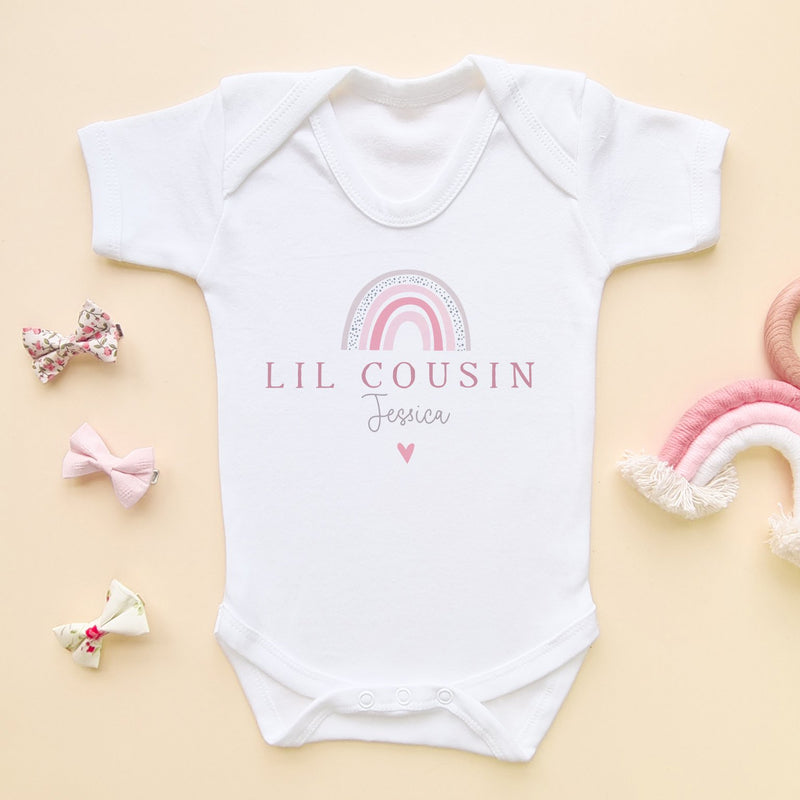 Lil Cousin Pink Boho Rainbow Personalised Baby Bodysuit - Little Lili Store (8858290684184)