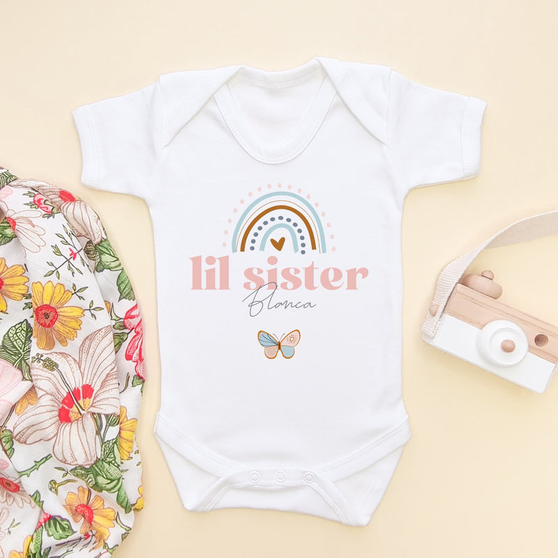 Lil Sister Butterfly Rainbow Personalised Baby Bodysuit - Little Lili Store (8855612883224)