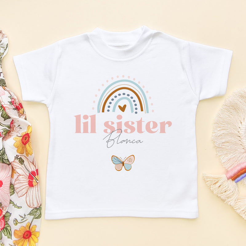 Lil Sister Butterfly Rainbow Personalised Toddler & Kids T Shirt - Little Lili Store (8855612555544)