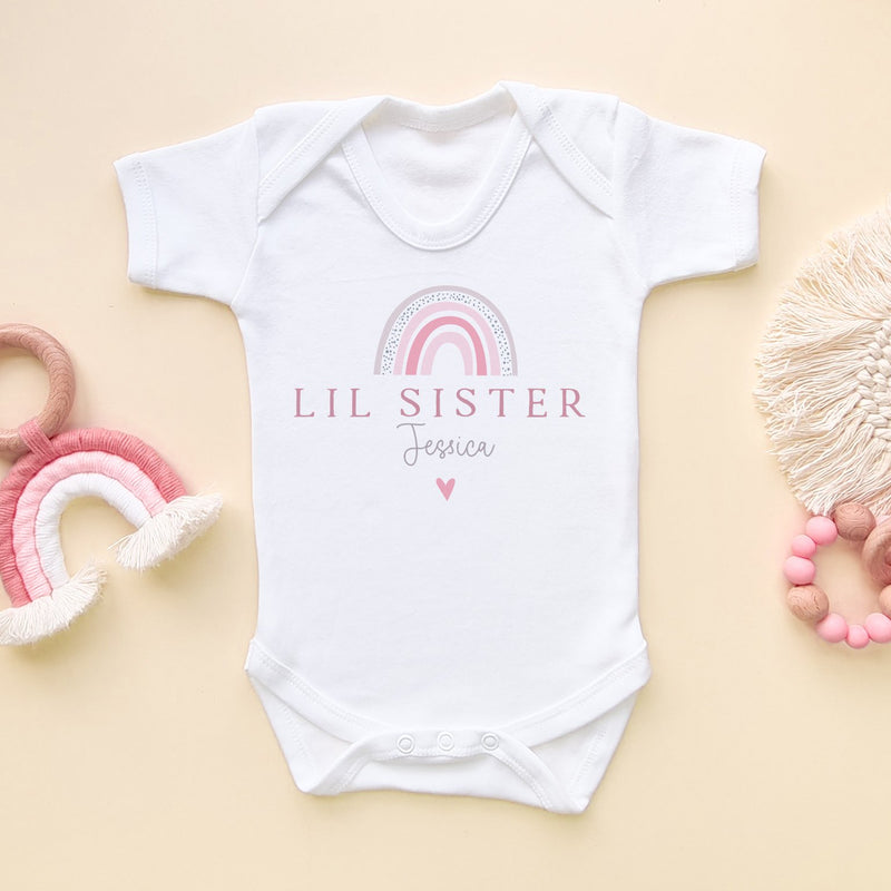 Lil Sister Pink Boho Rainbow Personalised Baby Bodysuit - Little Lili Store (8855607378200)