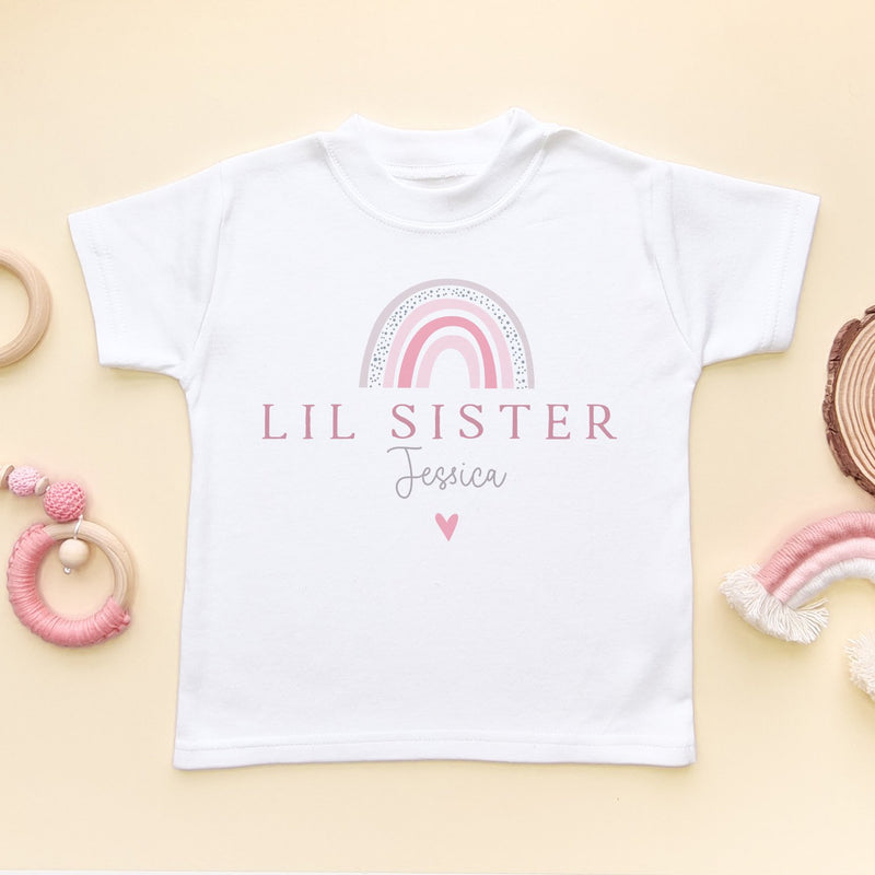 Lil Sister Pink Boho Rainbow Personalised Toddler & Kids T Shirt - Little Lili Store (8855607771416)