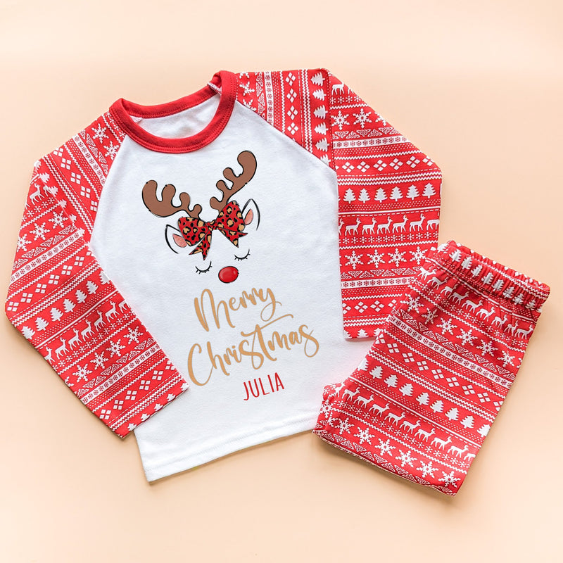 Merry Christmas Cute Reindeer Personalised Toddler & Kids Pyjamas Set - Little Lili Store (8754473730328)