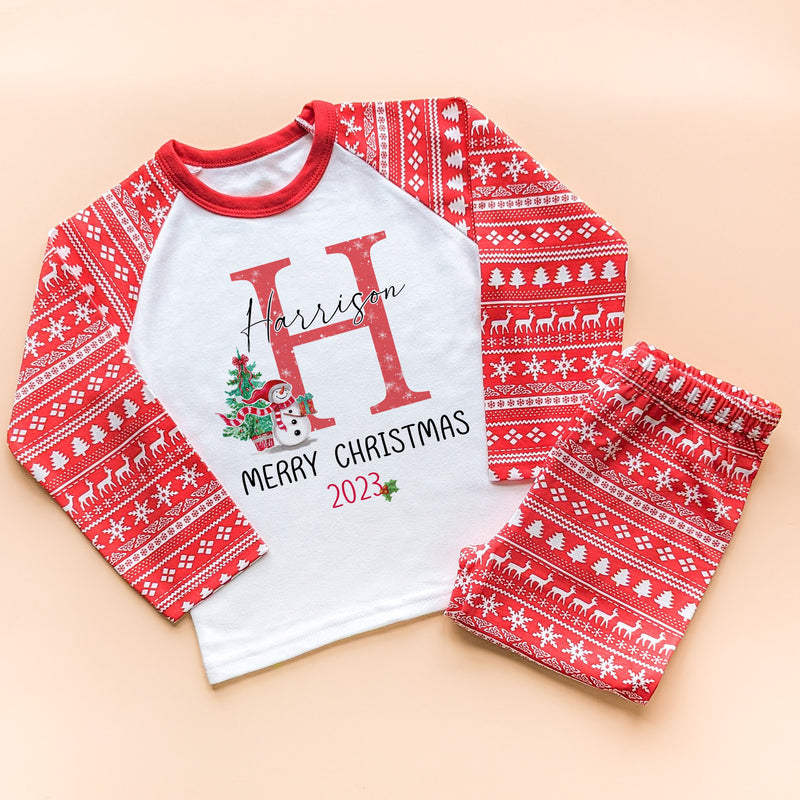 Merry Christmas Personalised Name With Initial Letter Pyjamas Set - Little Lili Store (8754464325912)