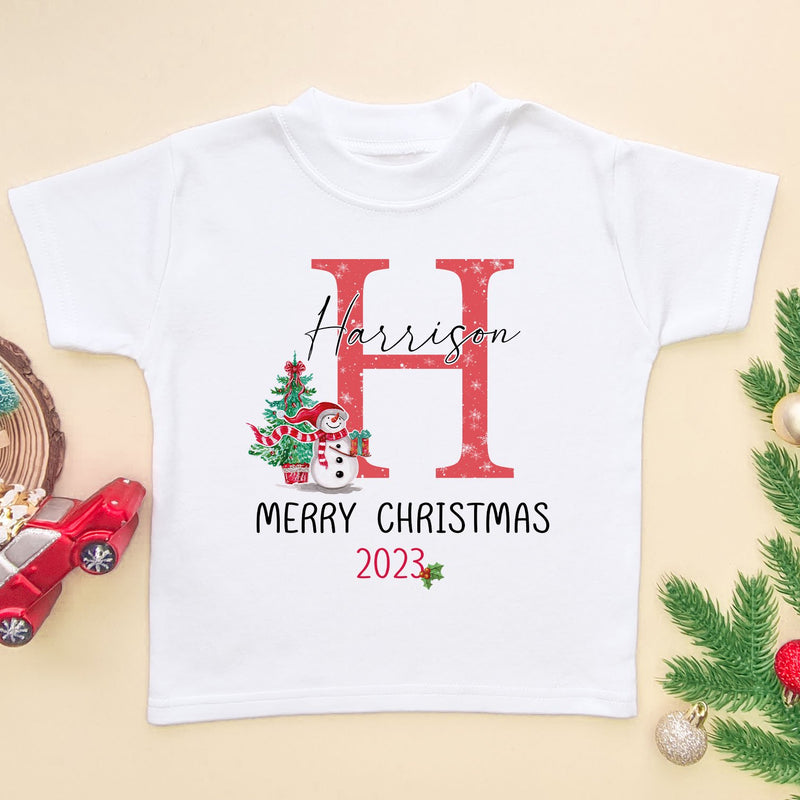 Merry Christmas Personalised (Red) Toddler & Kids T Shirt - Little Lili Store (6581254324296)