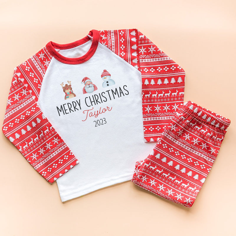Merry Christmas Santa Reindeer Snowman Personalised Pyjamas Set - Little Lili Store (8754460098840)