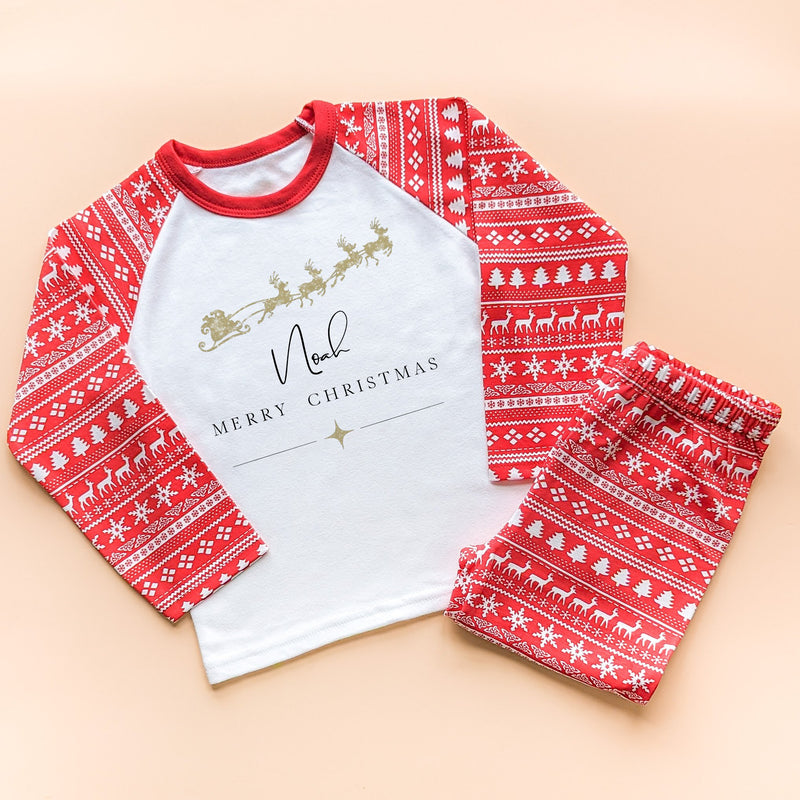 Merry Christmas Santa & Reindeers Personalised Toddler & Kids Pyjamas Set - Little Lili Store (8754472681752)