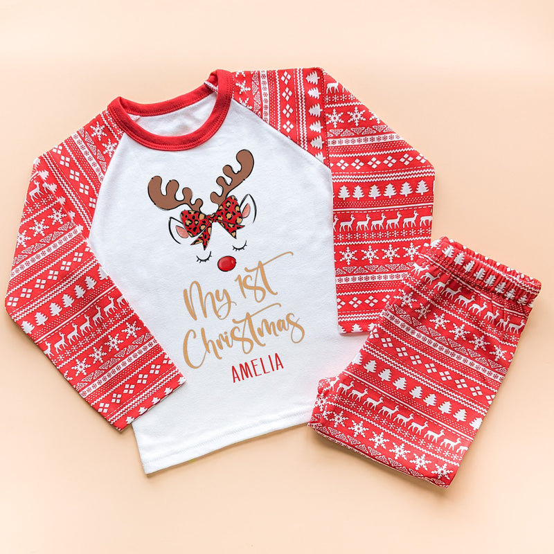 My 1st Christmas Cute Reindeer Personalised Toddler & Kids Pyjamas Set - Little Lili Store (8754473533720)