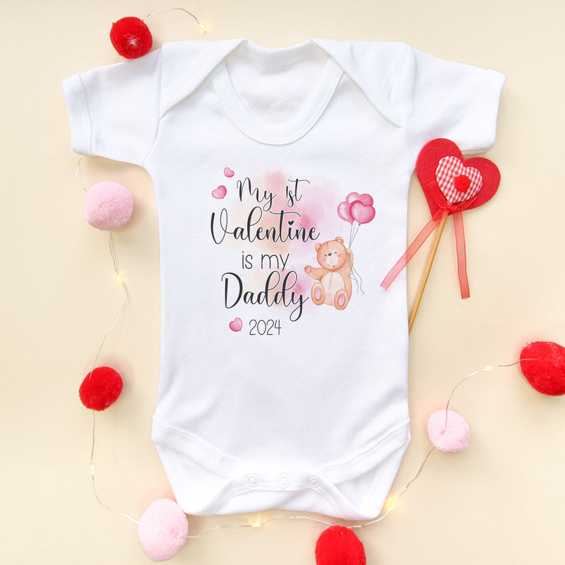 My 1st Valentine is my Daddy Teddy Bear Baby Bodysuit - Little Lili Store (8088031002904)