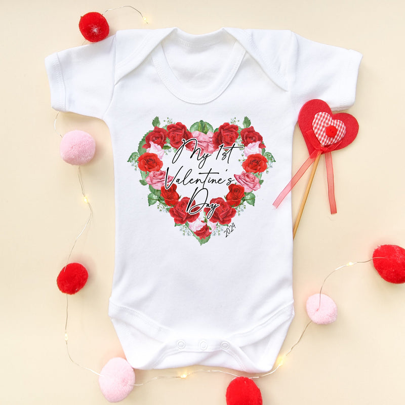 My 1st Valentine's Day Roses Heart Baby Bodysuit - Little Lili Store (6605044088904)