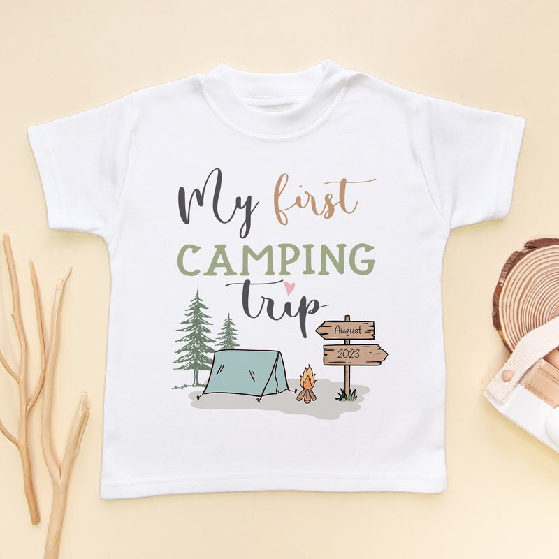 My First Camping Trip Custom Date Toddler & Kids T Shirt - Little Lili Store (8290377171224)