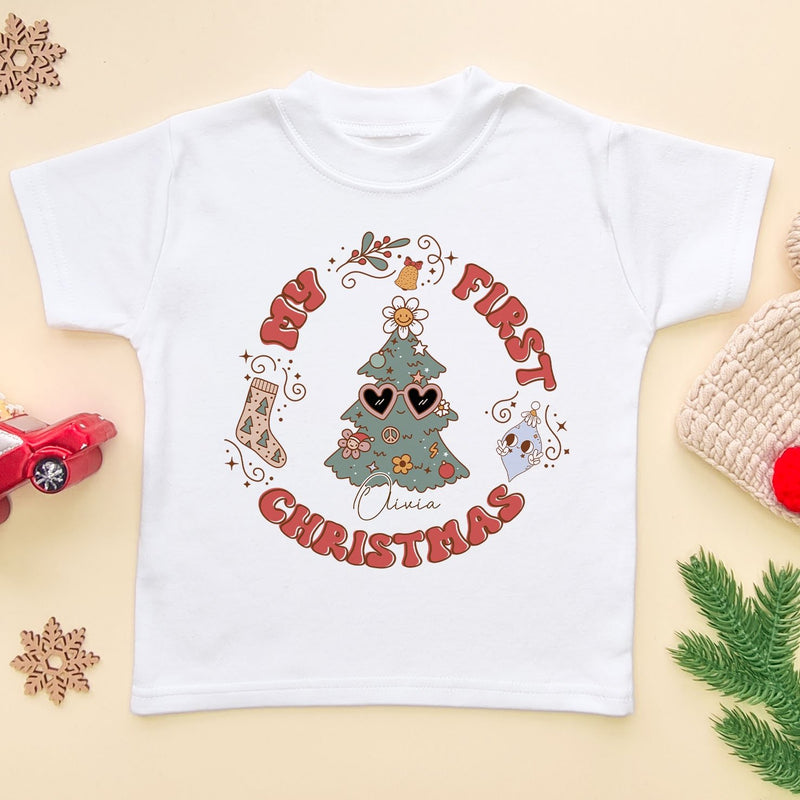 My First Christmas Personalised Retro Tree T Shirt - Little Lili Store (6659139240008)
