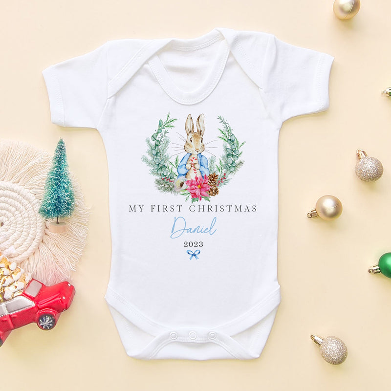 My First Christmas Peter Rabbit Inspired Personalised Boy Baby Bodysuit - Little Lili Store (8756747600152)