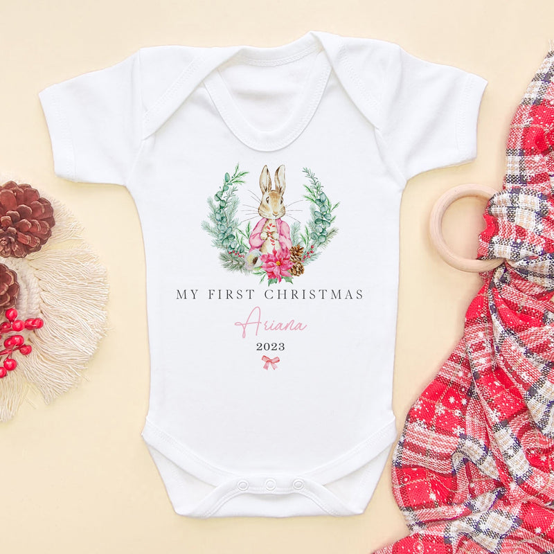 My First Christmas Peter Rabbit Inspired Personalised Girl Baby Bodysuit - Little Lili Store (8756746453272)