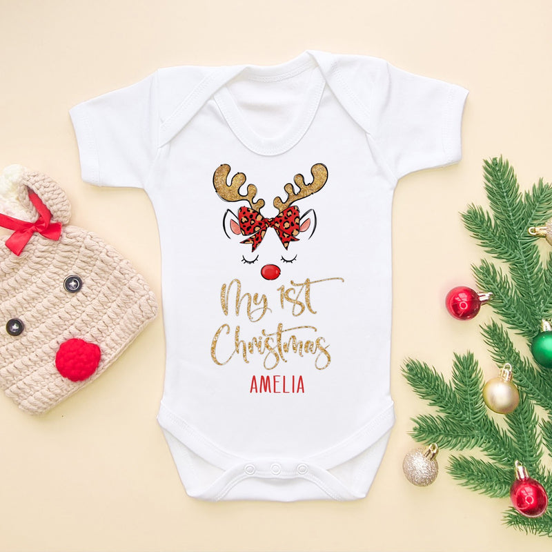 My First Christmas Reindeer Personalised Baby Bodysuit - Little Lili Store (6593813053512)