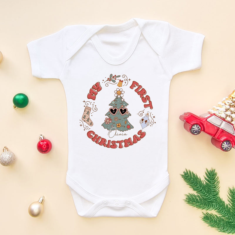 My First Christmas Retro Tree 2022 Baby Bodysuit - Little Lili Store (6659131506760)