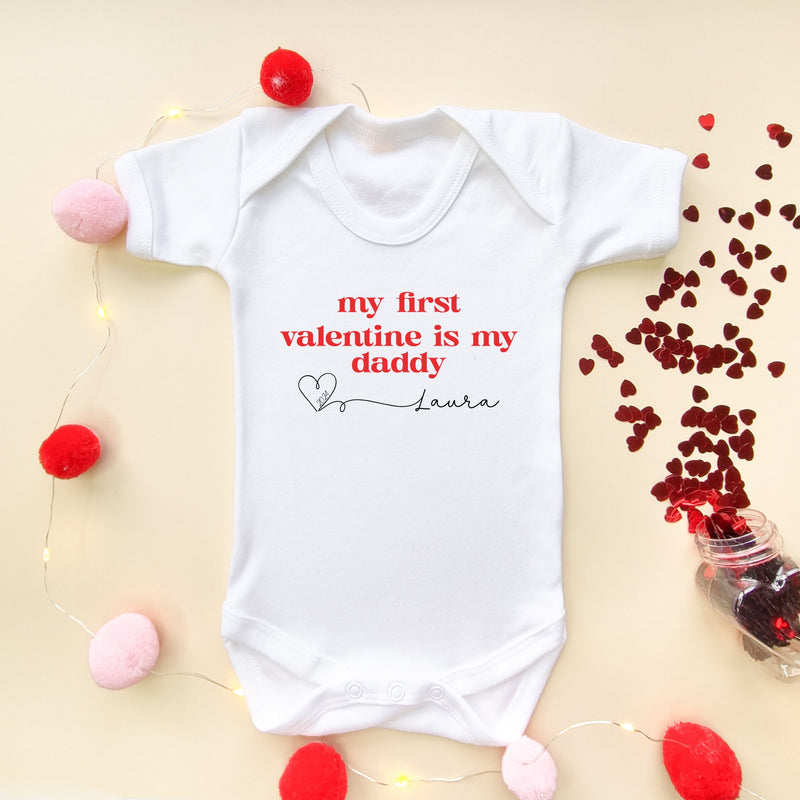 My First Valentine Is My Daddy Personalised Baby Bodysuit - Little Lili Store (8896125272344)