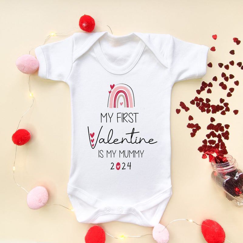 My First Valentine is my Mummy Rainbow Baby Bodysuit - Little Lili Store (8088027234584)