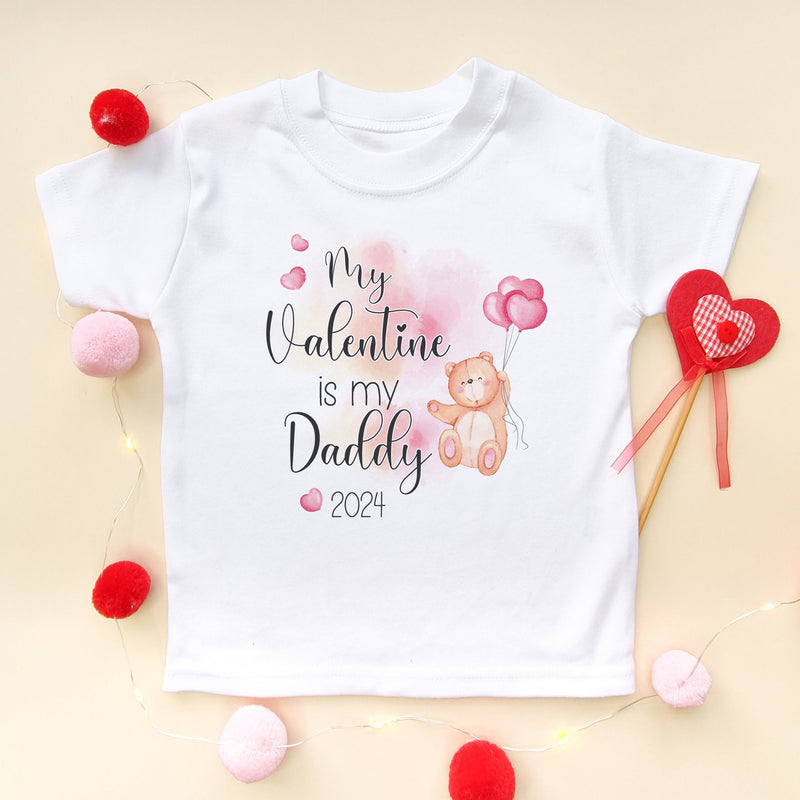 My Valentine Is My Daddy Teddy Bear T Shirt - Little Lili Store (8088057544984)