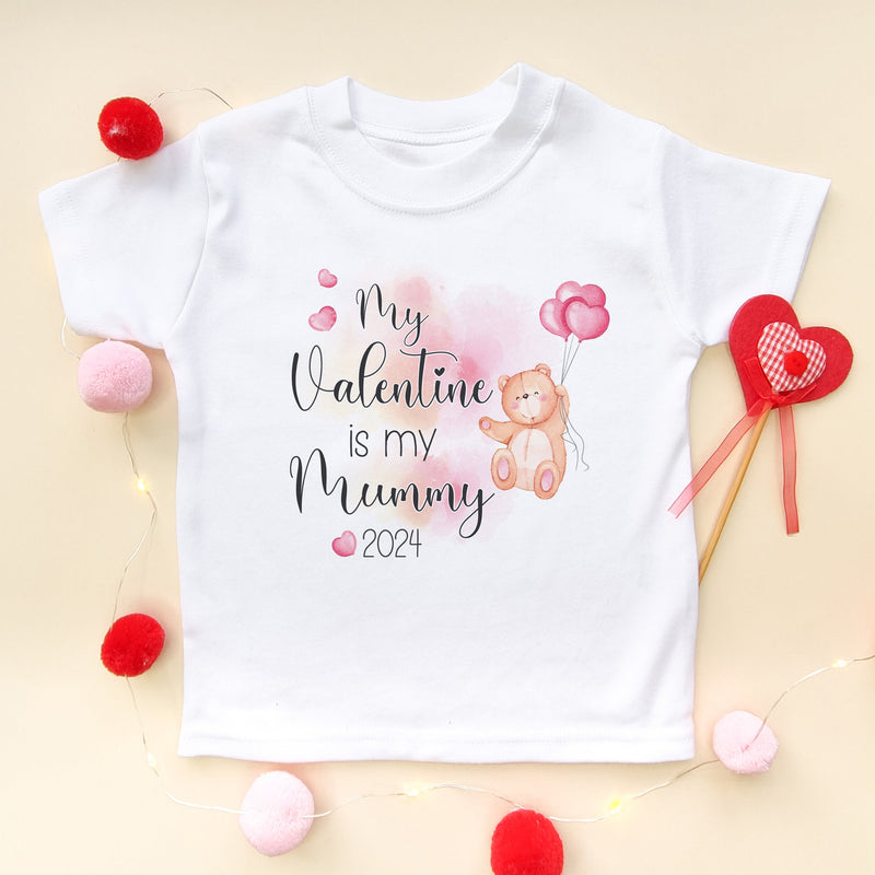 My Valentine Is My Mummy Teddy Bear T Shirt - Little Lili Store (8088057217304)