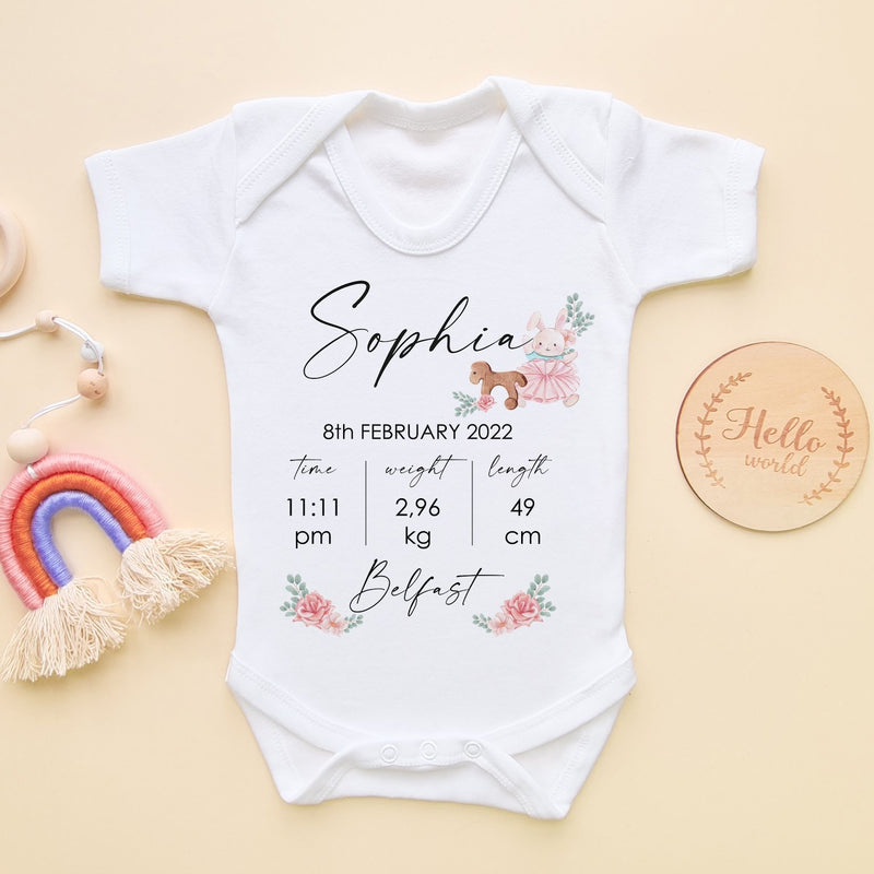 New Baby Personalised Birth Metric Girl Bodysuit - Little Lili Store (6670935359560)