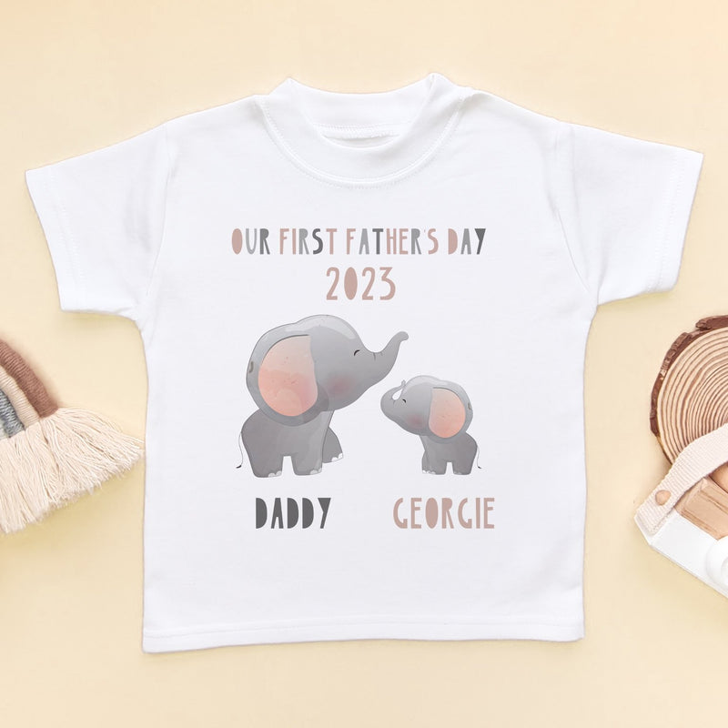 Our First Father's Day Elephants Personalised T Shirt - Little Lili Store (6547767001160)