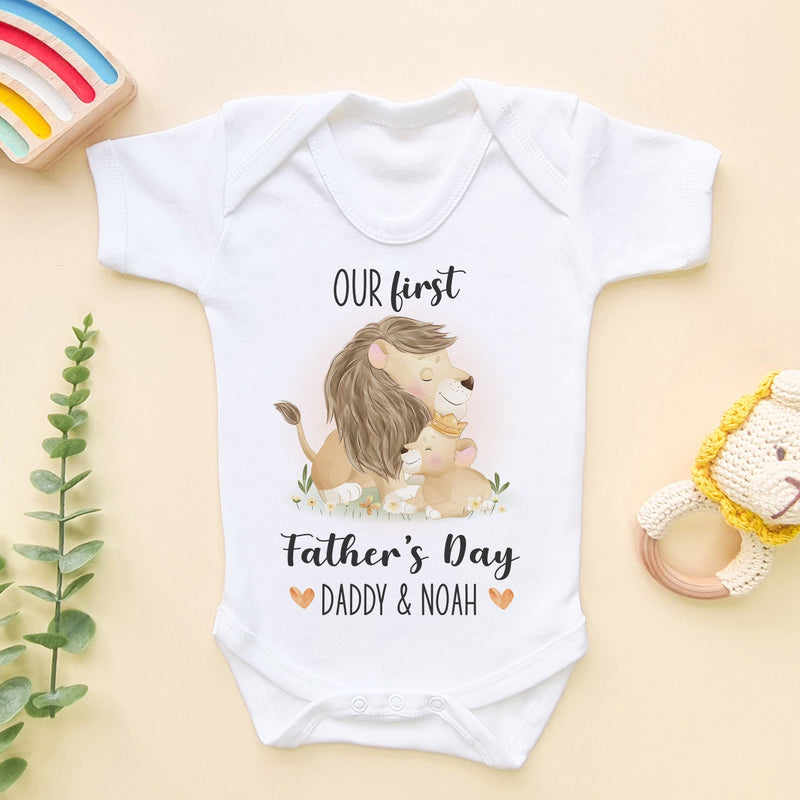 Our First Father's Day Lions Personalised Baby Bodysuit - Little Lili Store (6547770376264)