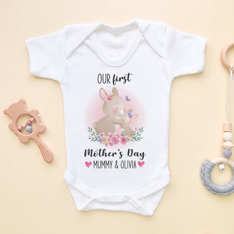 Our First Mother's Day Cute Bunnies Personalised Baby Bodysuit - Little Lili Store (6607268872264)
