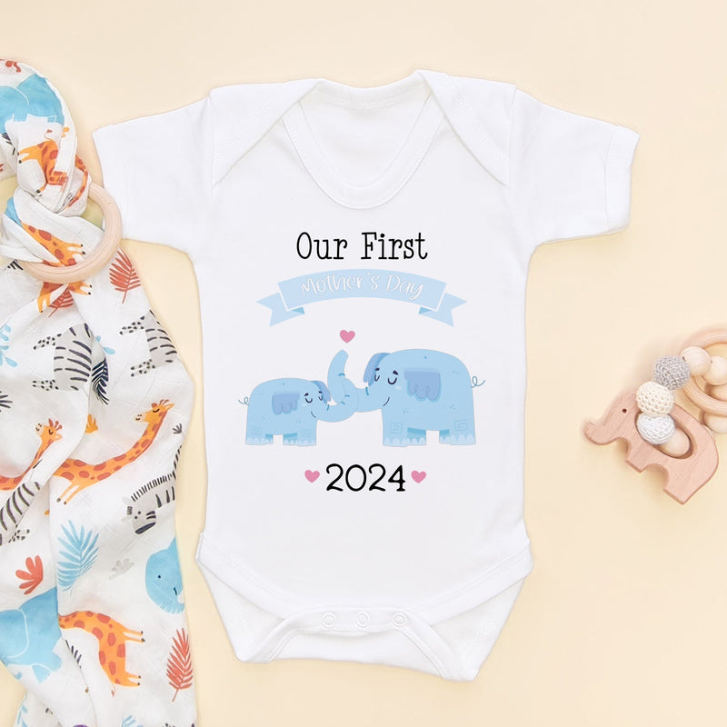 Our First Mother's Day Cute Elephants Baby Bodysuit - Little Lili Store (5878841213000)