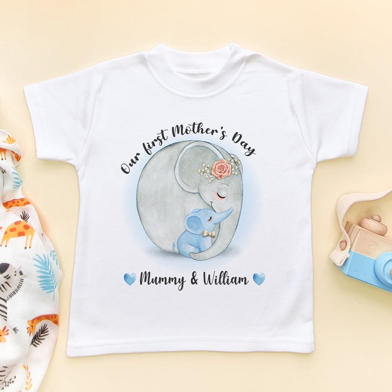Our First Mother's Day Cute Elephants (Boy) Personalised T Shirt - Little Lili Store (6607271166024)