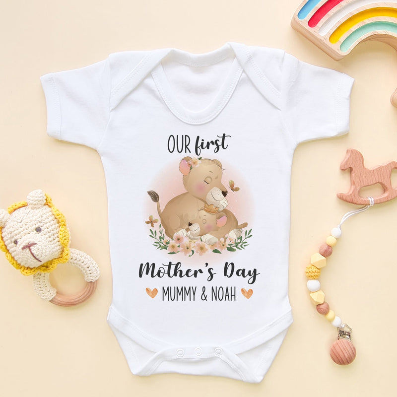 Our First Mother's Day Cute Lions Personalised Baby Bodysuit - Little Lili Store (6607267299400)
