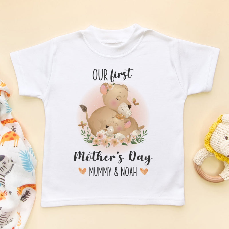 Our First Mother's Day Cute Lions Personalised T Shirt - Little Lili Store (6607271395400)