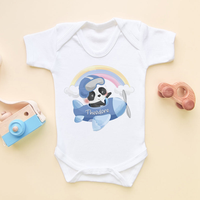Panda Pilot Personalised Name Baby Bodysuit - Little Lili Store (6609755897928)