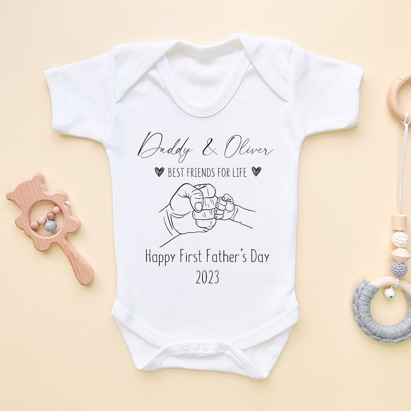 Personalised Best Friends For Life Happy 1st Father's Day 2023 Baby Bodysuit - Little Lili Store (8204342165784)