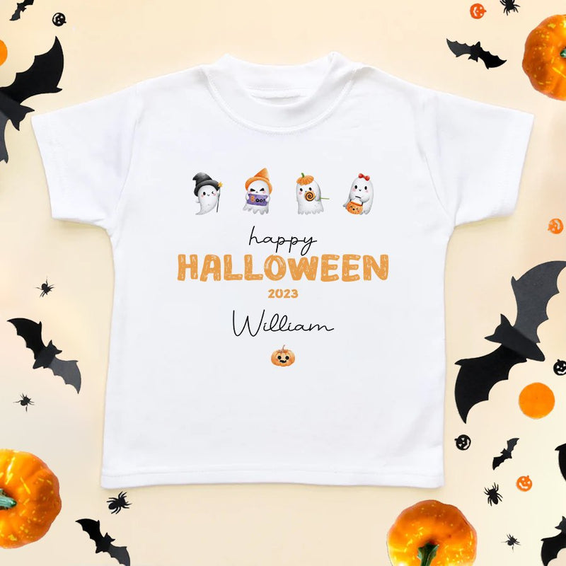 Personalised Cute Ghost Happy Halloween 2023 Toddler & Kids T Shirt - Little Lili Store (8595846103320)