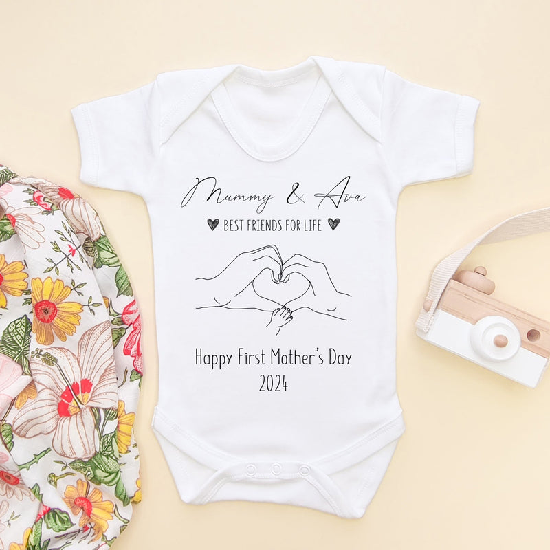 Personalised First Mother's Day Heart Hands Sketch Baby Bodysuit - Little Lili Store (8157827694872)