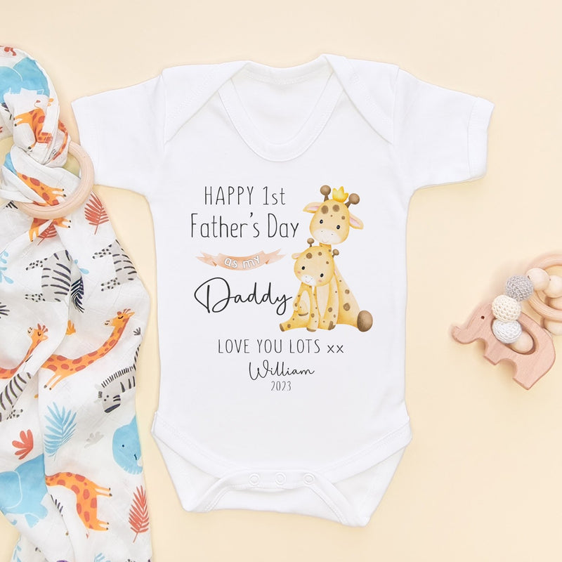 Personalised Happy 1st Father's Day As My Daddy Cute Giraffe Baby Bodysuit - Little Lili Store (8204344590616)