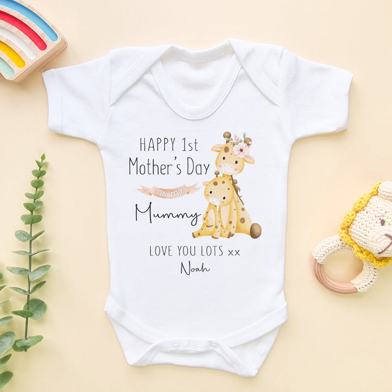 Personalised Happy 1st Mother's Day Cute Giraffe Baby Bodysuit - Little Lili Store (8157848600856)