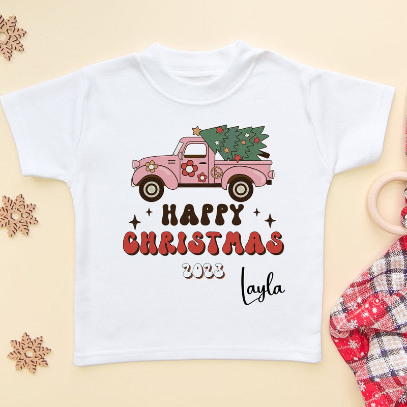 Personalised Happy Christmas Retro Truck 2023 Toddler & Kids T Shirt - Little Lili Store (6659137011784)