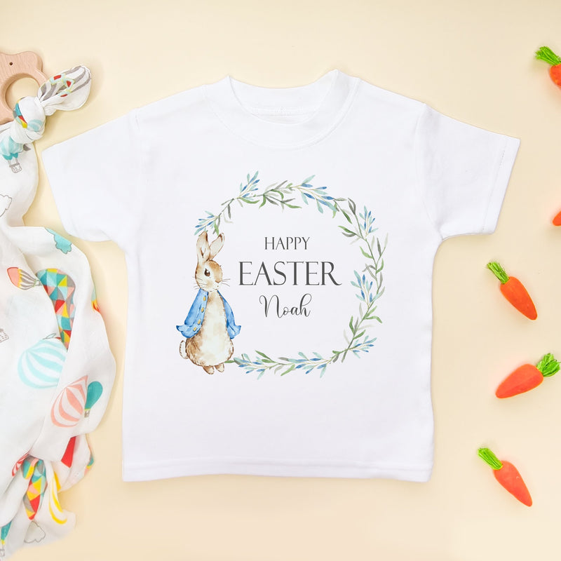 Personalised Happy Easter Peter Rabbit Inspired Wreath (Boy) Toddler T Shirt - Little Lili Store (8147616858392)